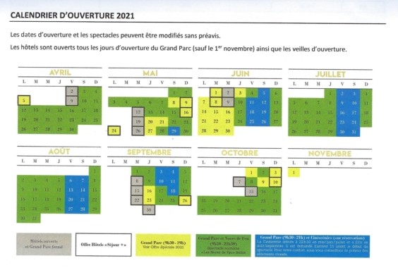 Puy du fou – Calendrier 2021