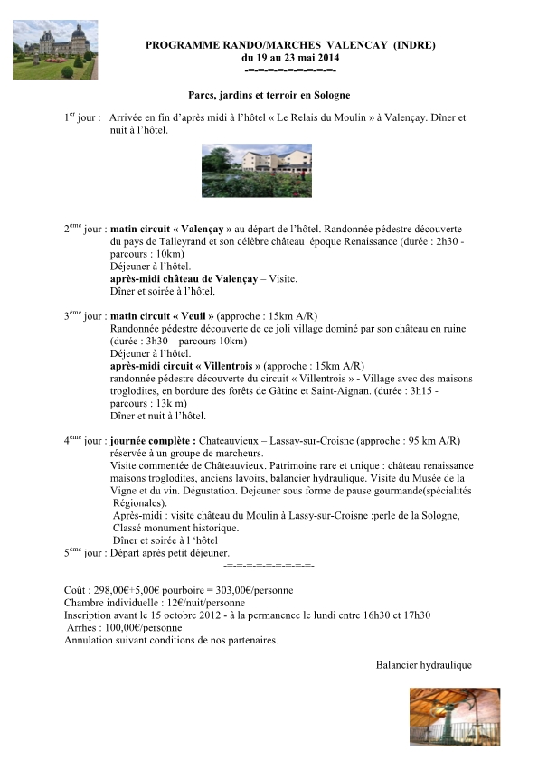 Rando/marches VALENCAY (Indre)